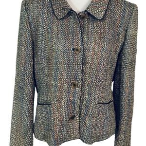 Silk Doncaster Blazer Silk Jacket Multicolored 12 Large Designer Green Tweed